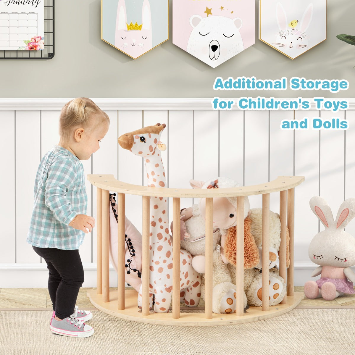 6 in 1 Kids Climbing Arch Playset Indoor Wooden Climbing Toy Rocker Chair-Natural
