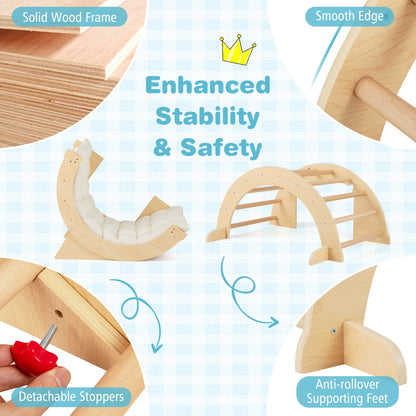 6 in 1 Kids Climbing Arch Playset Indoor Wooden Climbing Toy Rocker Chair-Natural