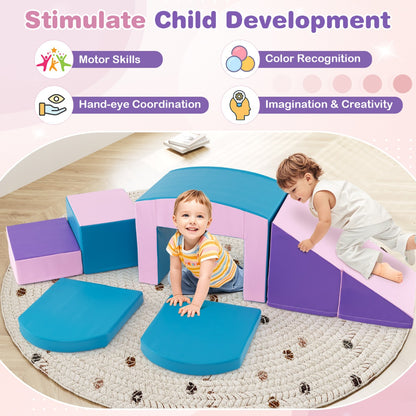 6 PCS Foam Climbing Blocks with Tunnel Stairs and Ramp for 12 Months+-Multicolour