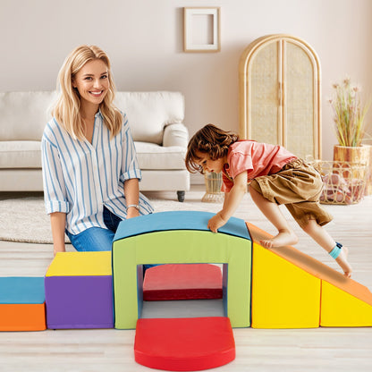 6 PCS Foam Climbing Blocks with Tunnel Stairs and Ramp for 12 Months+-Colourful