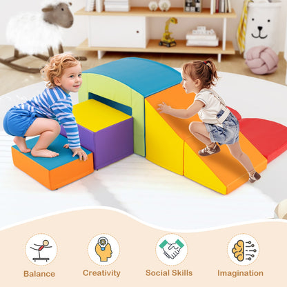 6 PCS Foam Climbing Blocks with Tunnel Stairs and Ramp for 12 Months+-Colourful