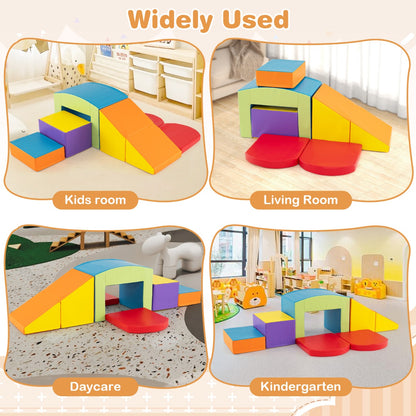 6 PCS Foam Climbing Blocks with Tunnel Stairs and Ramp for 12 Months+-Colourful