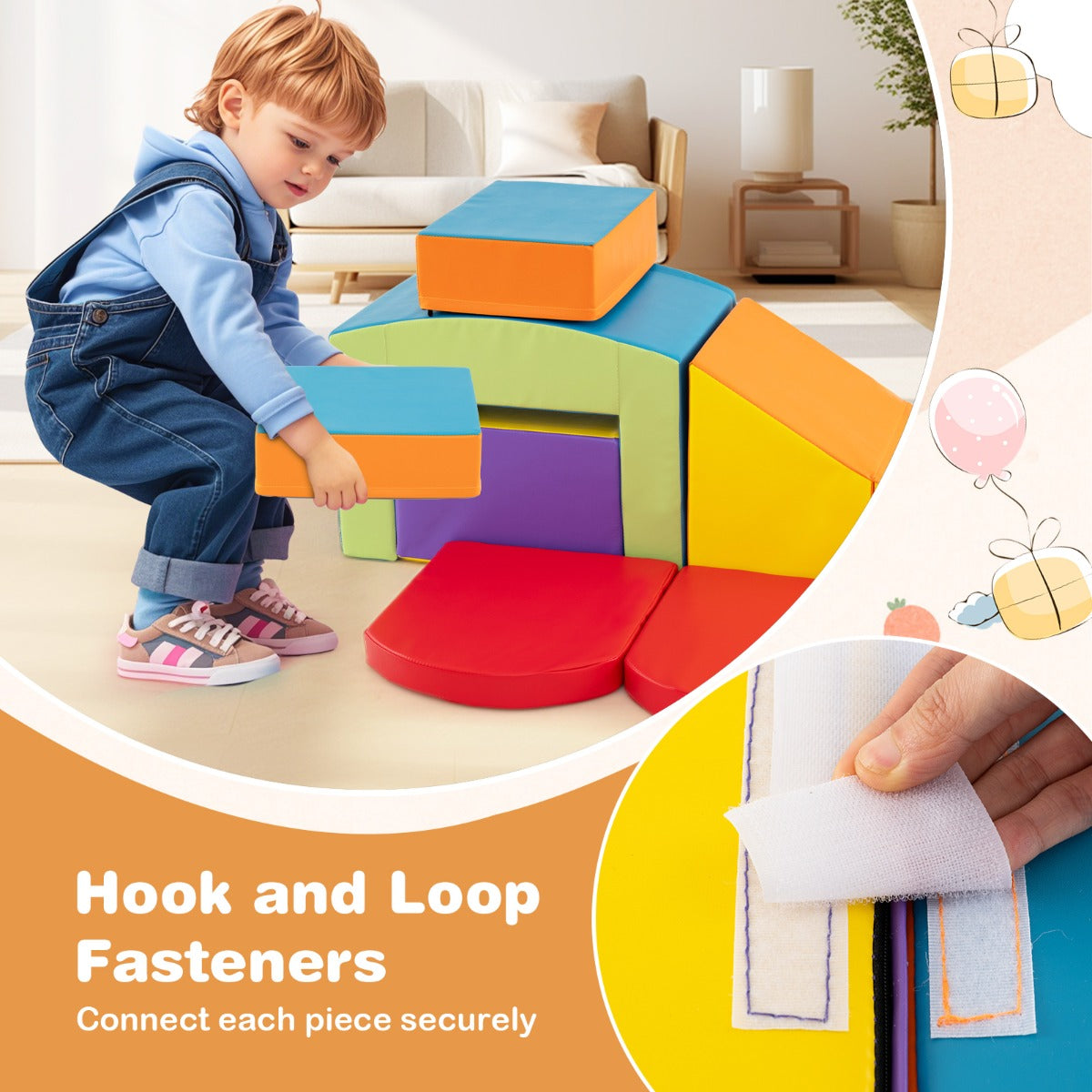 6 PCS Foam Climbing Blocks with Tunnel Stairs and Ramp for 12 Months+-Colourful