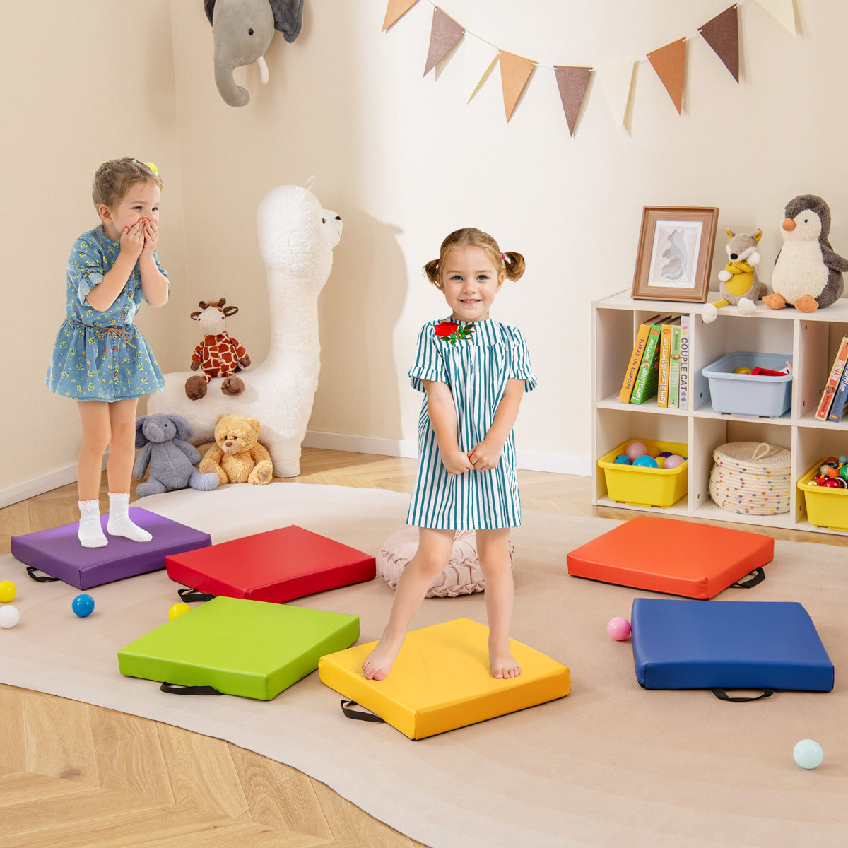 6 PCS Square Floor Cushions with Carrying Handles-Colourful