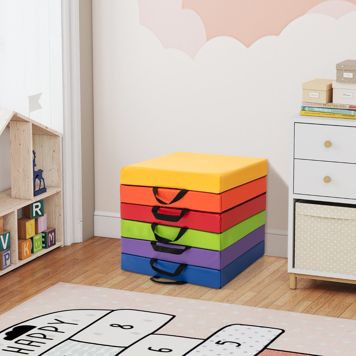 6 PCS Square Floor Cushions with Carrying Handles-Colourful