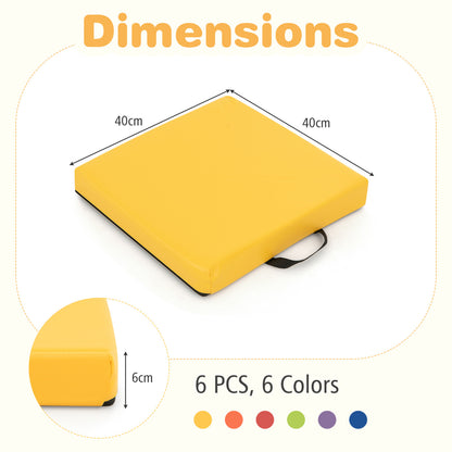 6 PCS Square Floor Cushions with Carrying Handles-Colourful