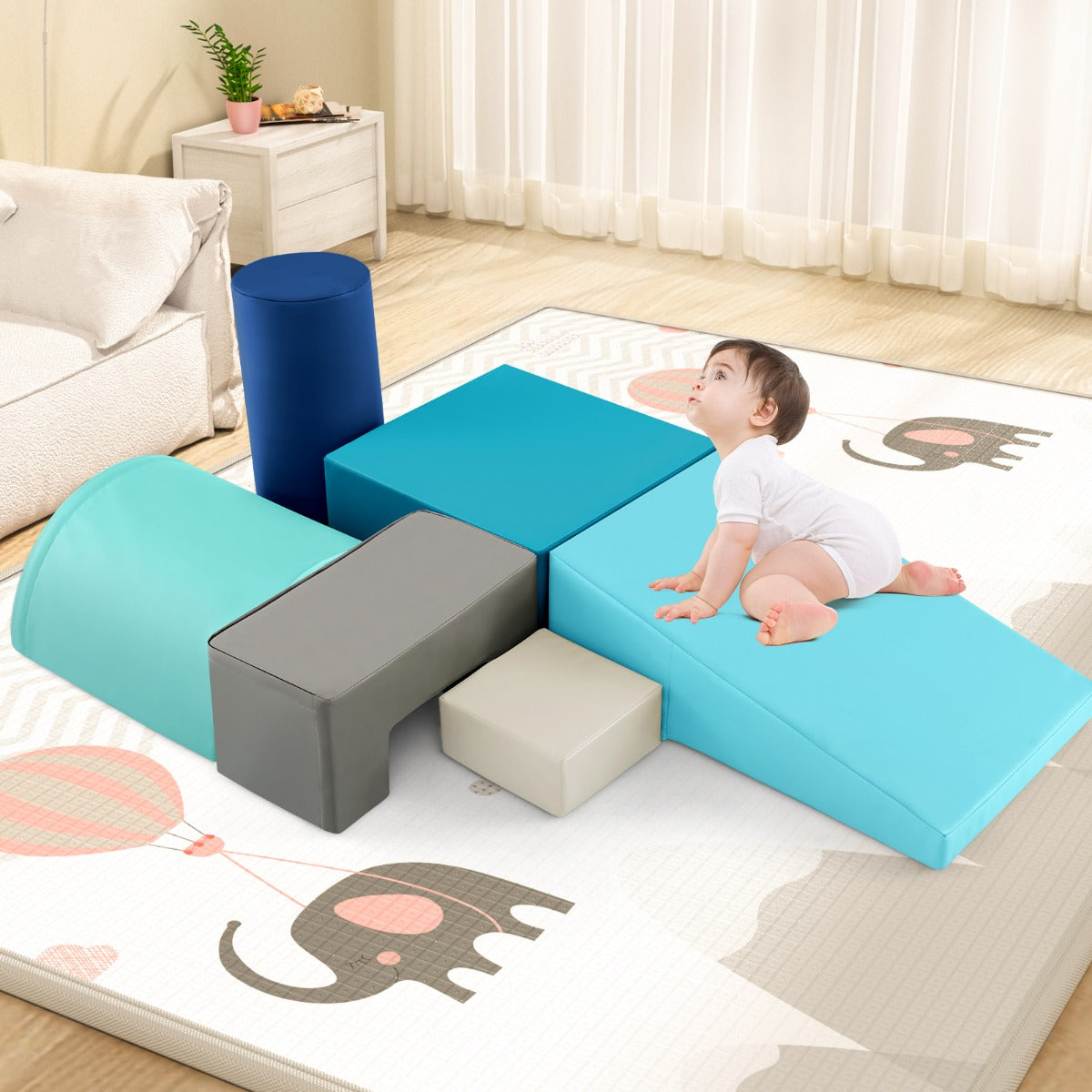 6 Pieces Indoor Climb and Crawl Activity Playset  for Kids-Navy