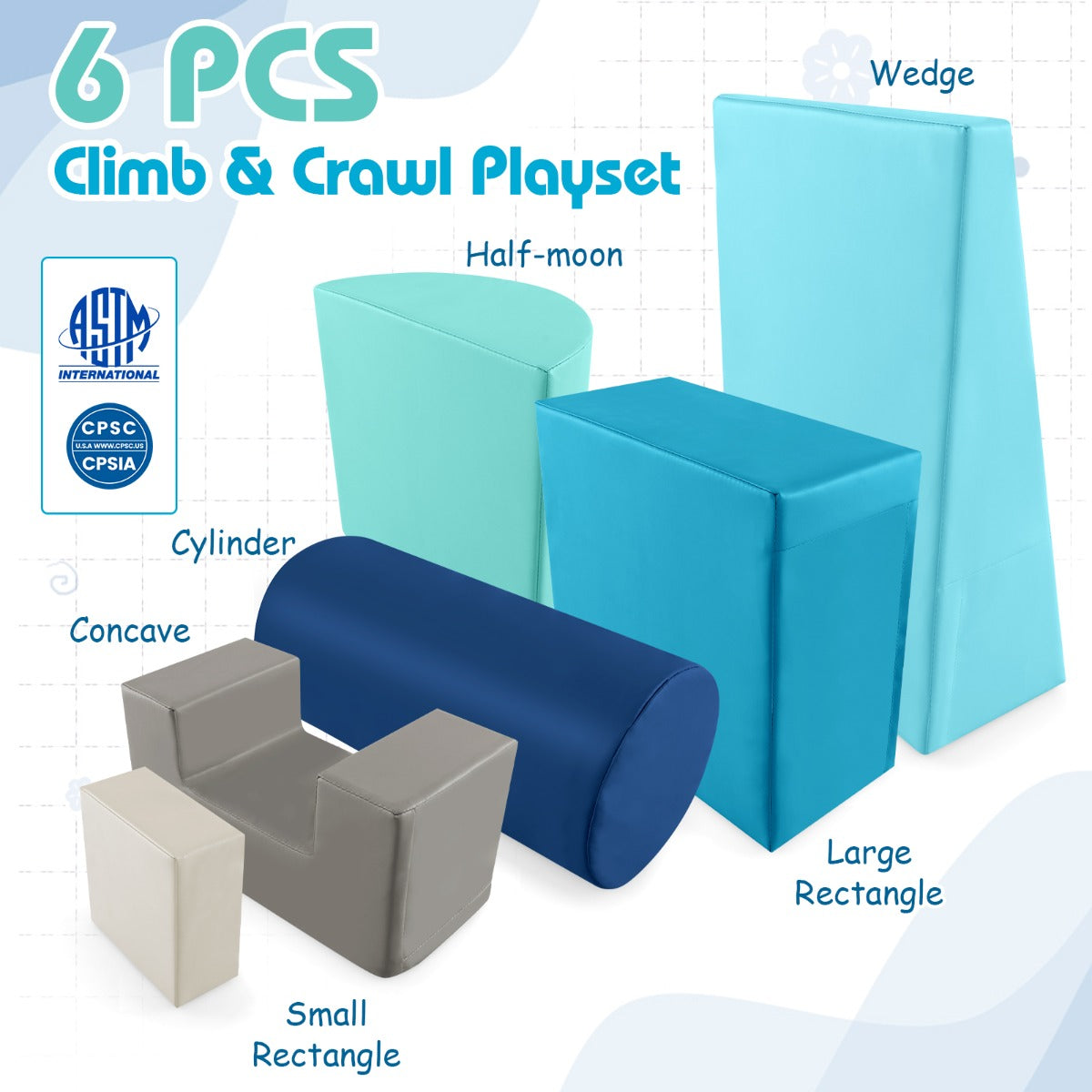 6 Pieces Indoor Climb and Crawl Activity Playset  for Kids-Navy