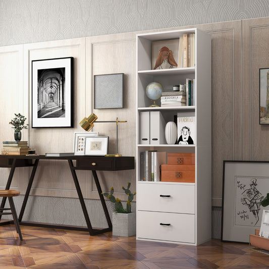 Costway 6-Tier Modern Bookcase with 4 Open Shelves and 2 Drawers