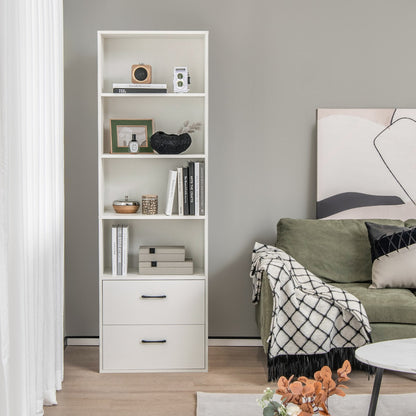 Costway 6-Tier Modern Bookcase with 4 Open Shelves and 2 Drawers