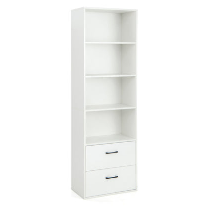Costway 6-Tier Modern Bookcase with 4 Open Shelves and 2 Drawers