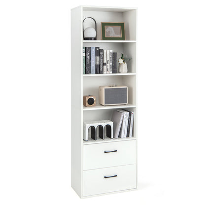 Costway 6-Tier Modern Bookcase with 4 Open Shelves and 2 Drawers