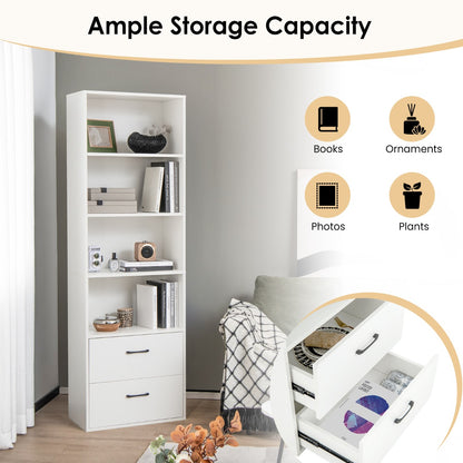 Costway 6-Tier Modern Bookcase with 4 Open Shelves and 2 Drawers