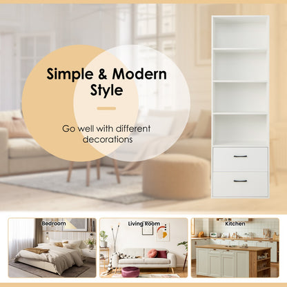 Costway 6-Tier Modern Bookcase with 4 Open Shelves and 2 Drawers