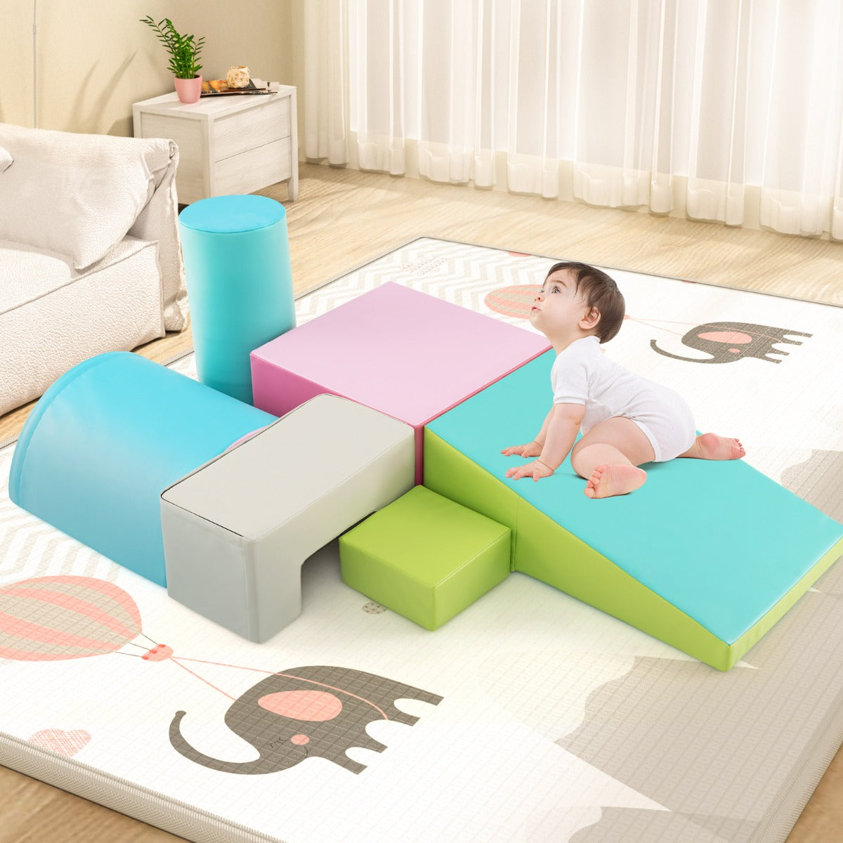6 Pieces Indoor Climb and Crawl Activity Playset for Kids-Green