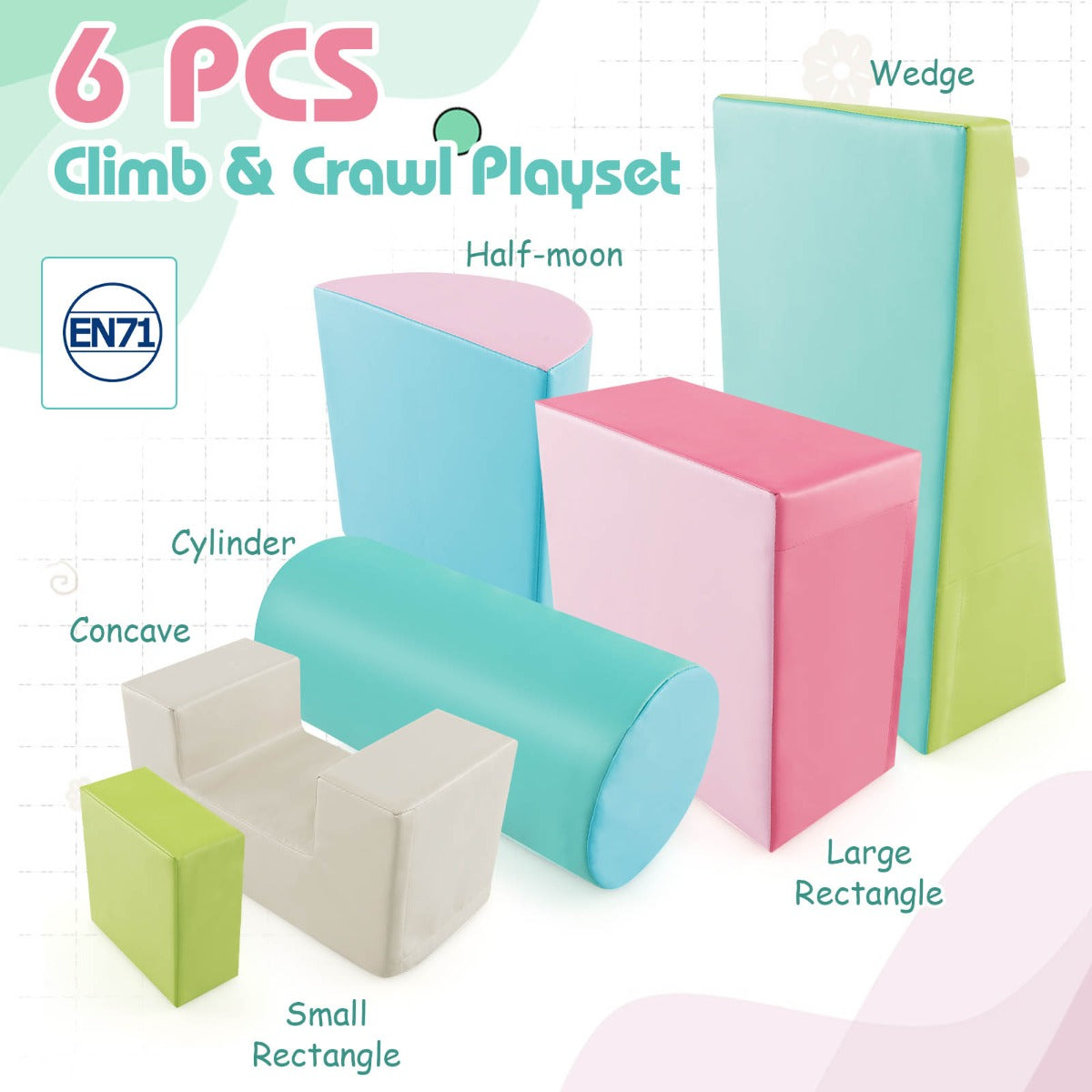 6 Pieces Indoor Climb and Crawl Activity Playset for Kids-Green