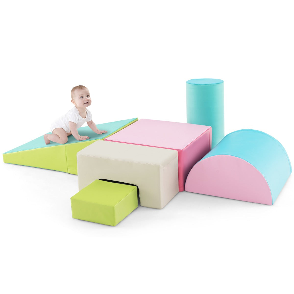 6 Pieces Indoor Climb and Crawl Activity Playset for Kids-Green