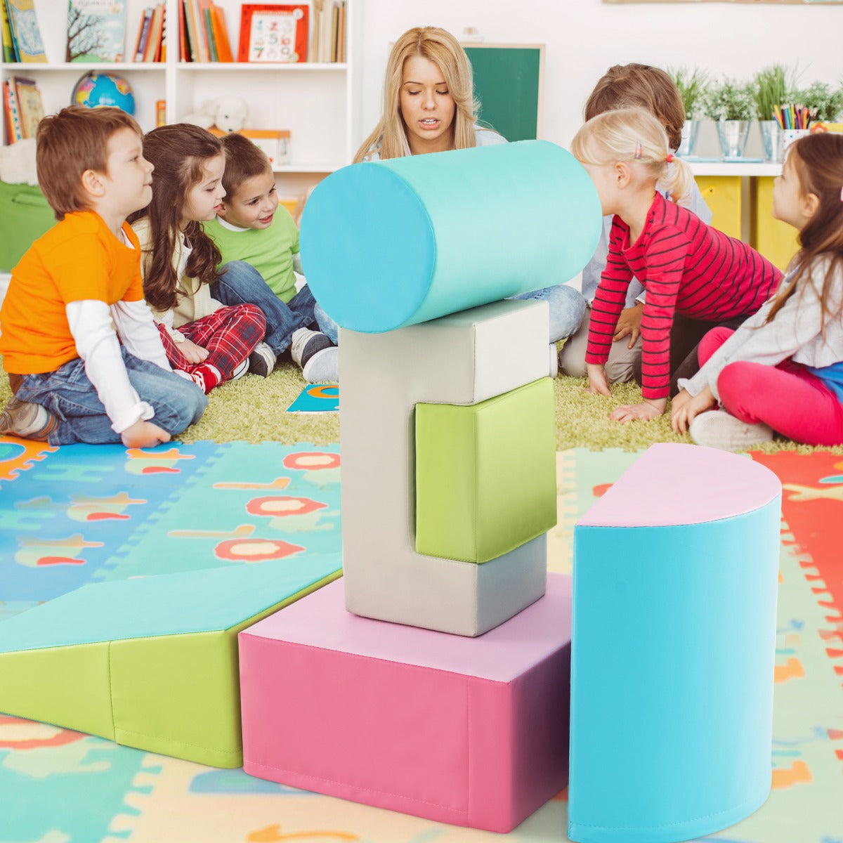 6 Pieces Indoor Climb and Crawl Activity Playset for Kids-Green
