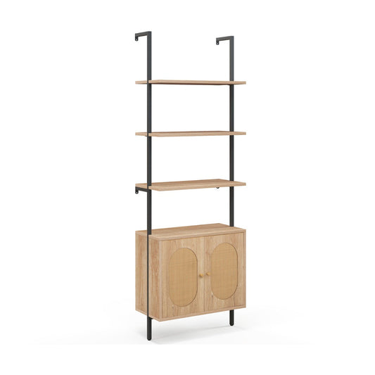 Space-saving bookcase uses vertical wall space to provide stylish storage with minimal floor area