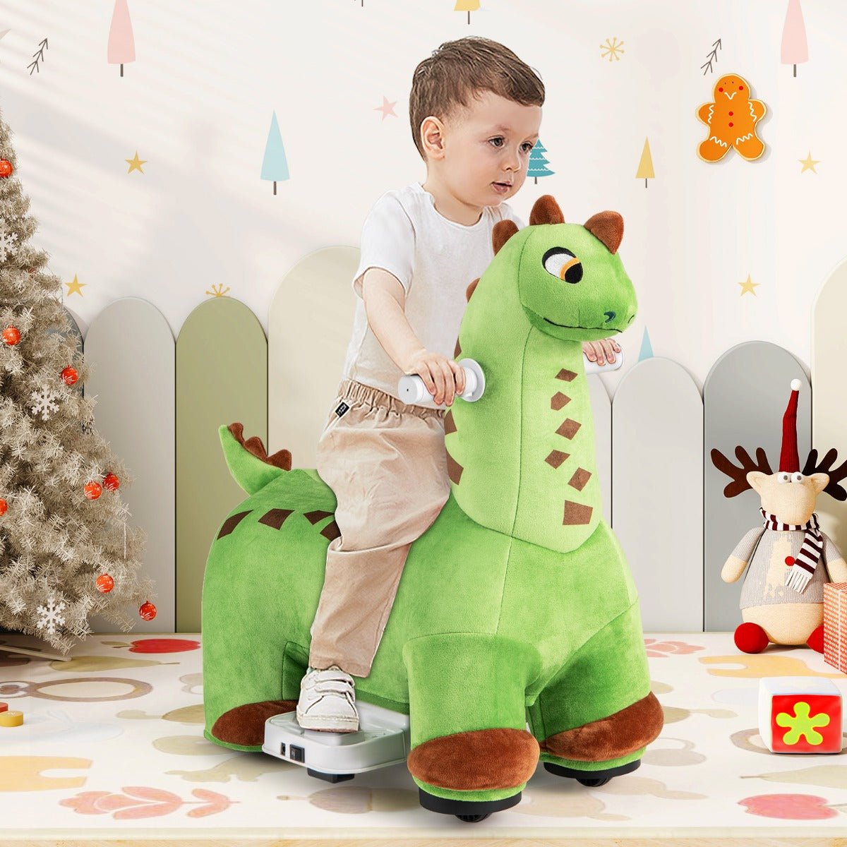 6V Dinosaur Ride on Toy for Kids with Music and Foot Pedal-Green