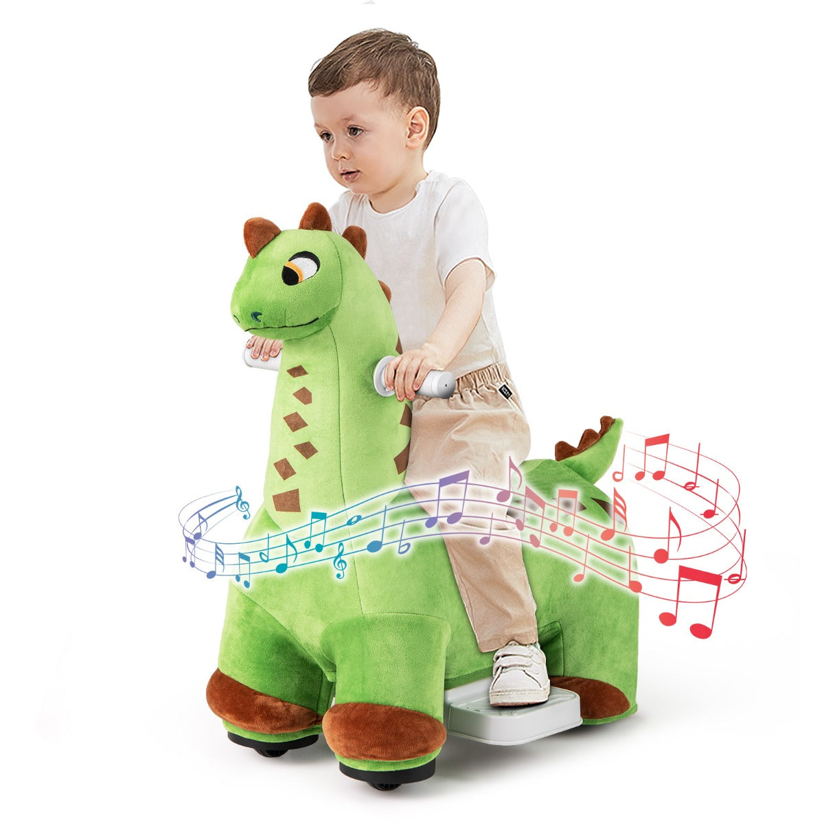 6V Dinosaur Ride on Toy for Kids with Music and Foot Pedal-Green