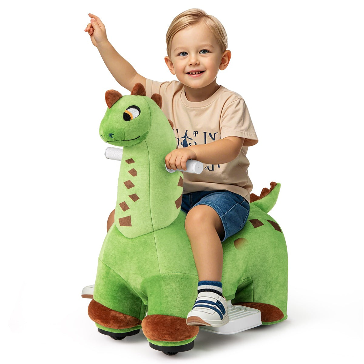 6V Dinosaur Ride on Toy for Kids with Music and Foot Pedal-Green
