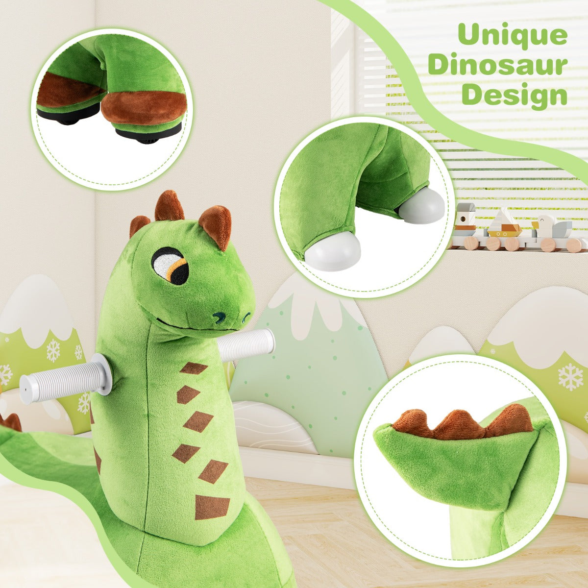 6V Dinosaur Ride on Toy for Kids with Music and Foot Pedal-Green