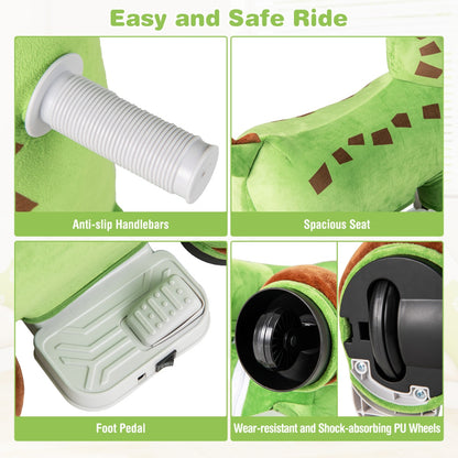 6V Dinosaur Ride on Toy for Kids with Music and Foot Pedal-Green