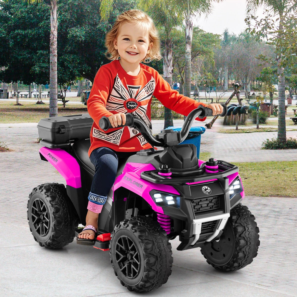 6V Kids Ride On ATV with Music and Spray Function-Pink