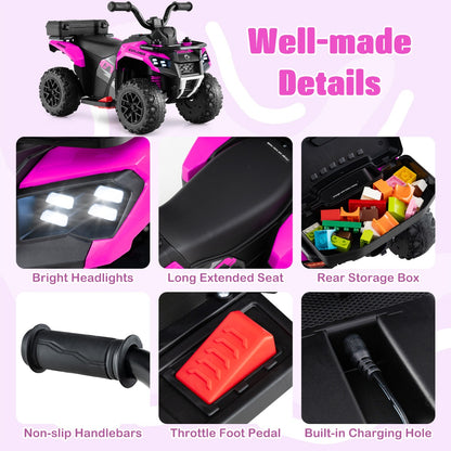 6V Kids Ride On ATV with Music and Spray Function-Pink