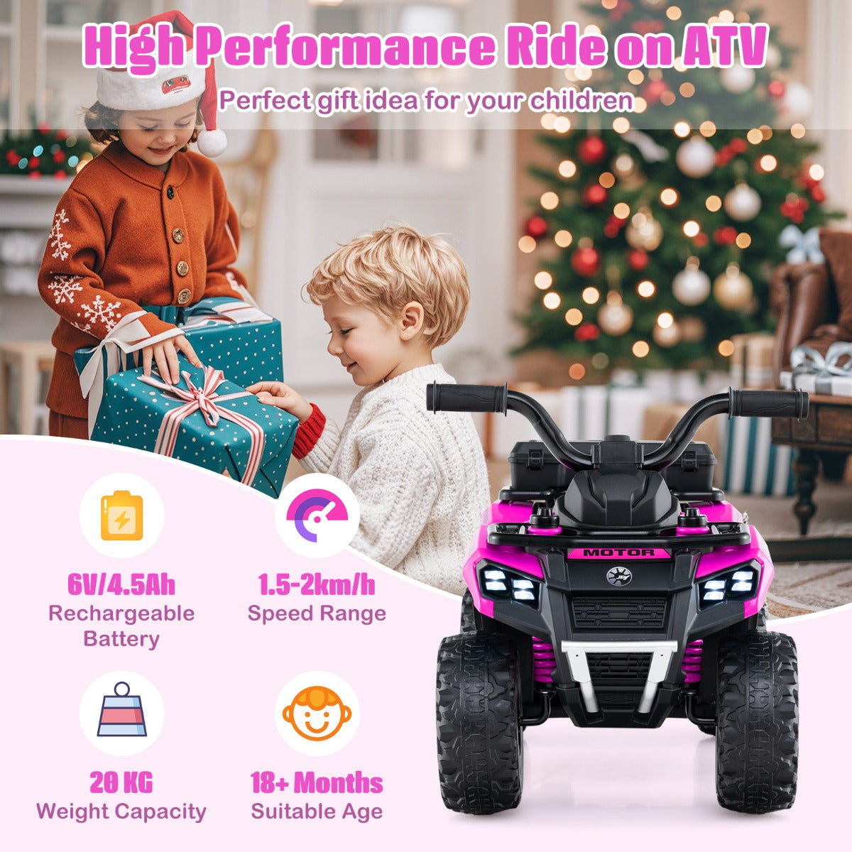 6V Kids Ride On ATV with Music and Spray Function-Pink