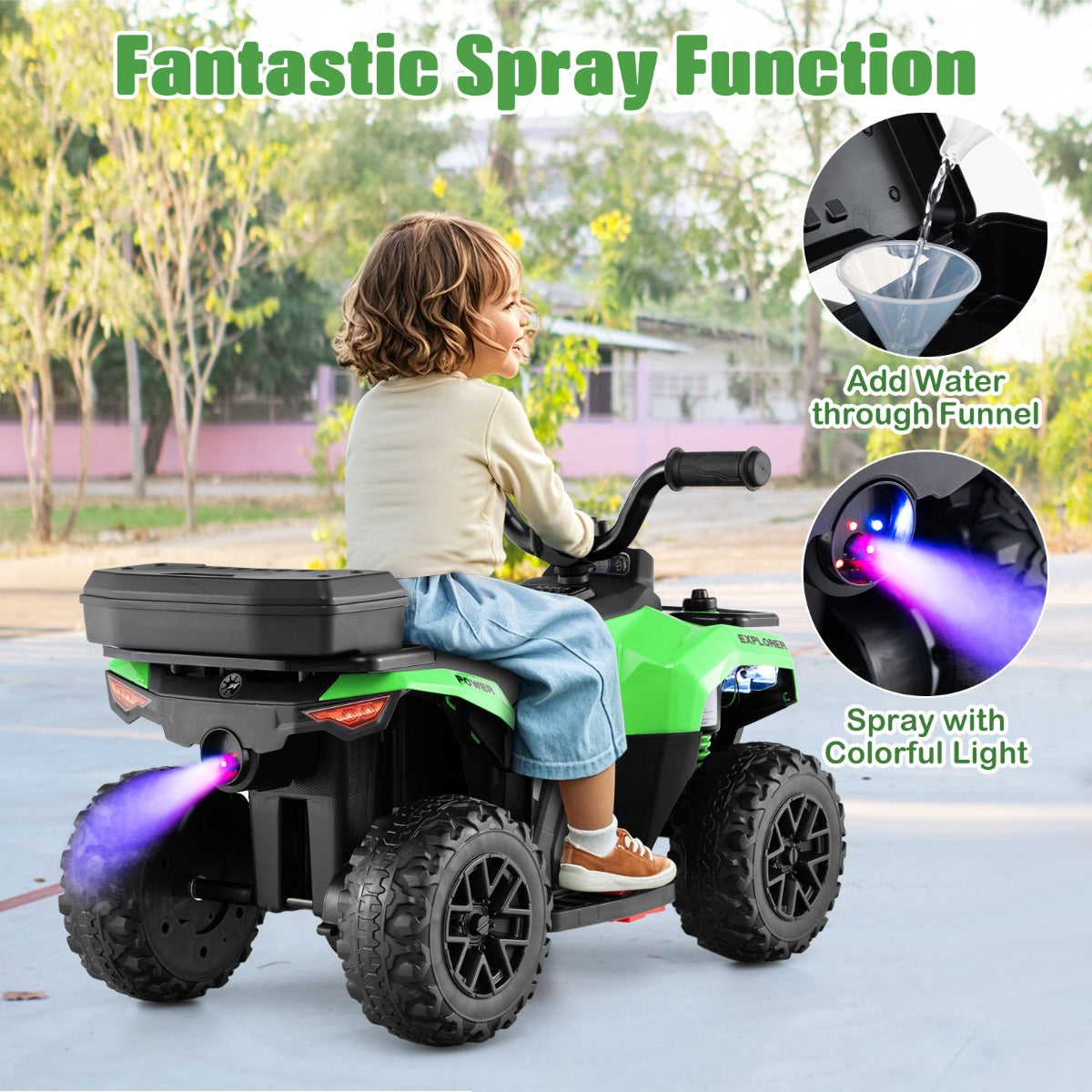 6V Kids Ride On ATV with Music and Spray Function-Green