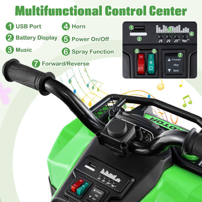 6V Kids Ride On ATV with Music and Spray Function-Green