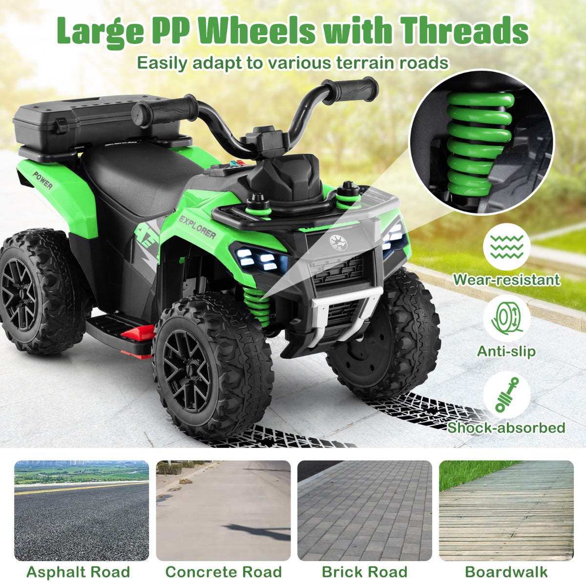 6V Kids Ride On ATV with Music and Spray Function-Green