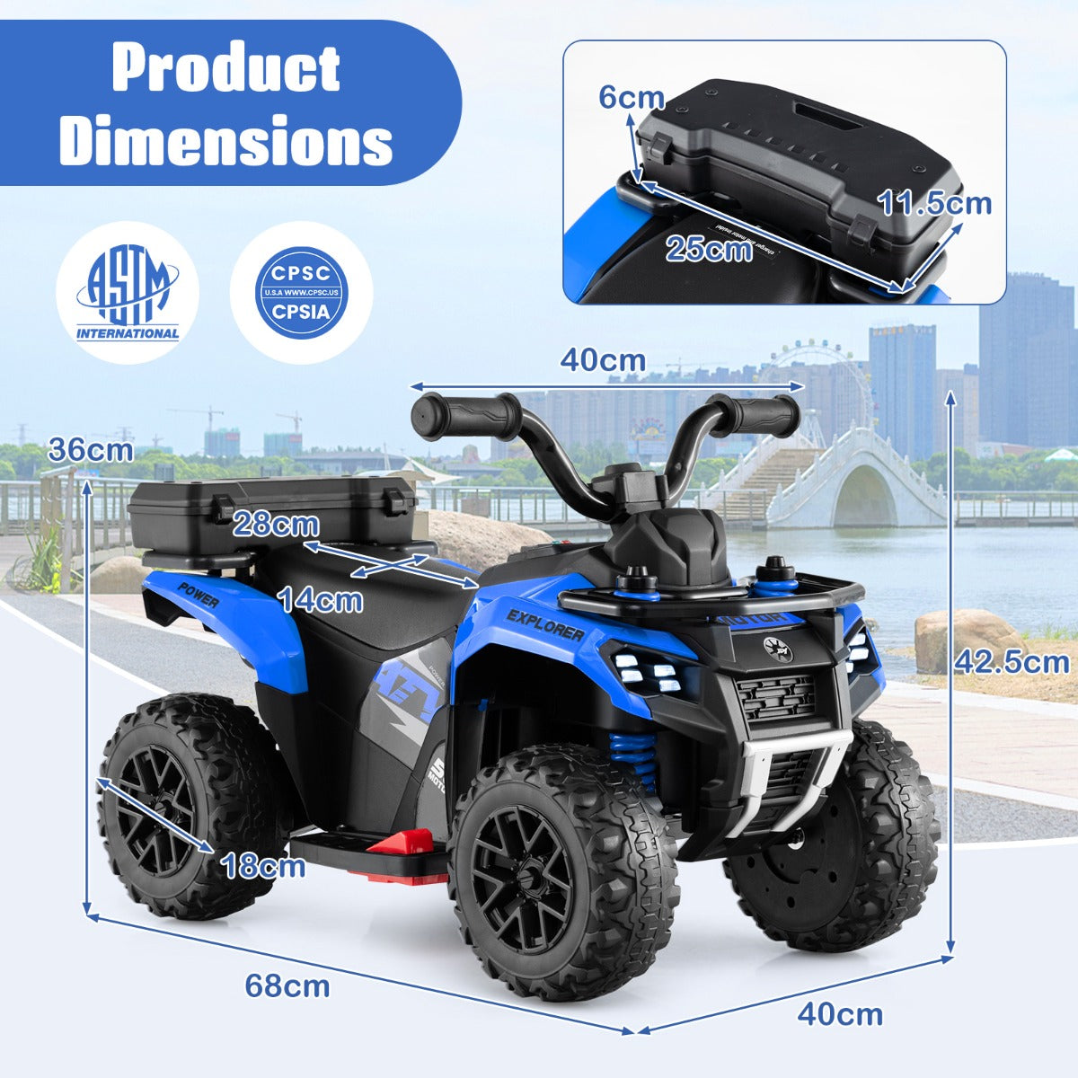 6V Kids Ride On ATV with Music and Spray Function-Blue