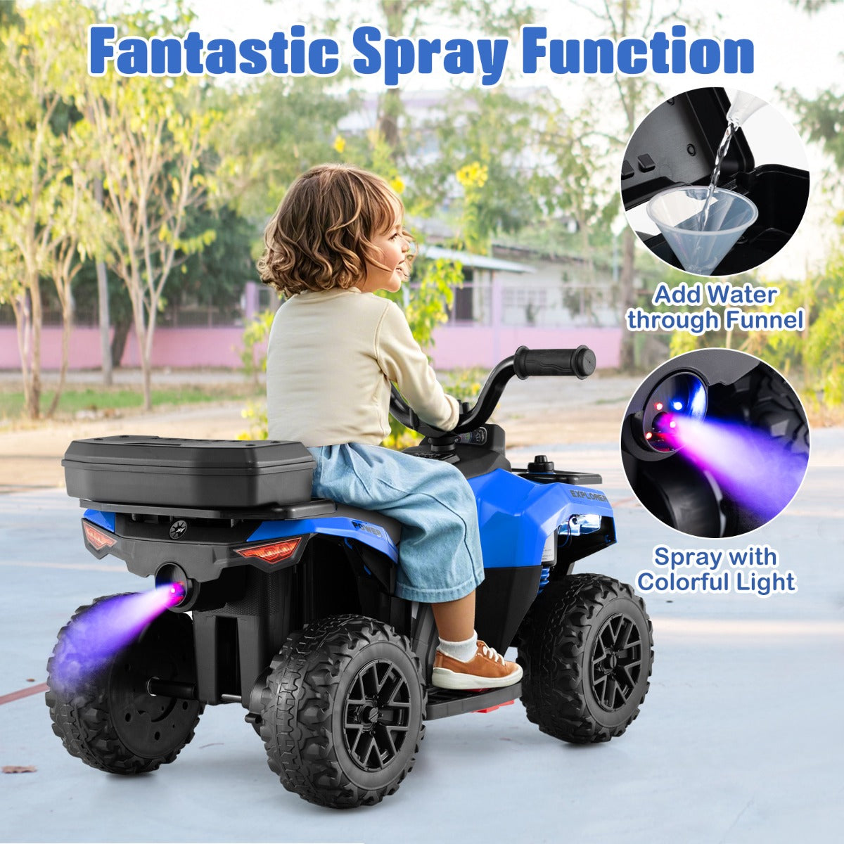 6V Kids Ride On ATV with Music and Spray Function-Blue