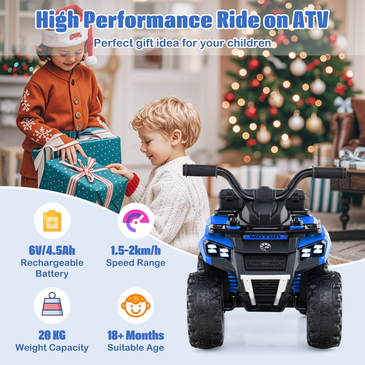 6V Kids Ride On ATV with Music and Spray Function-Blue