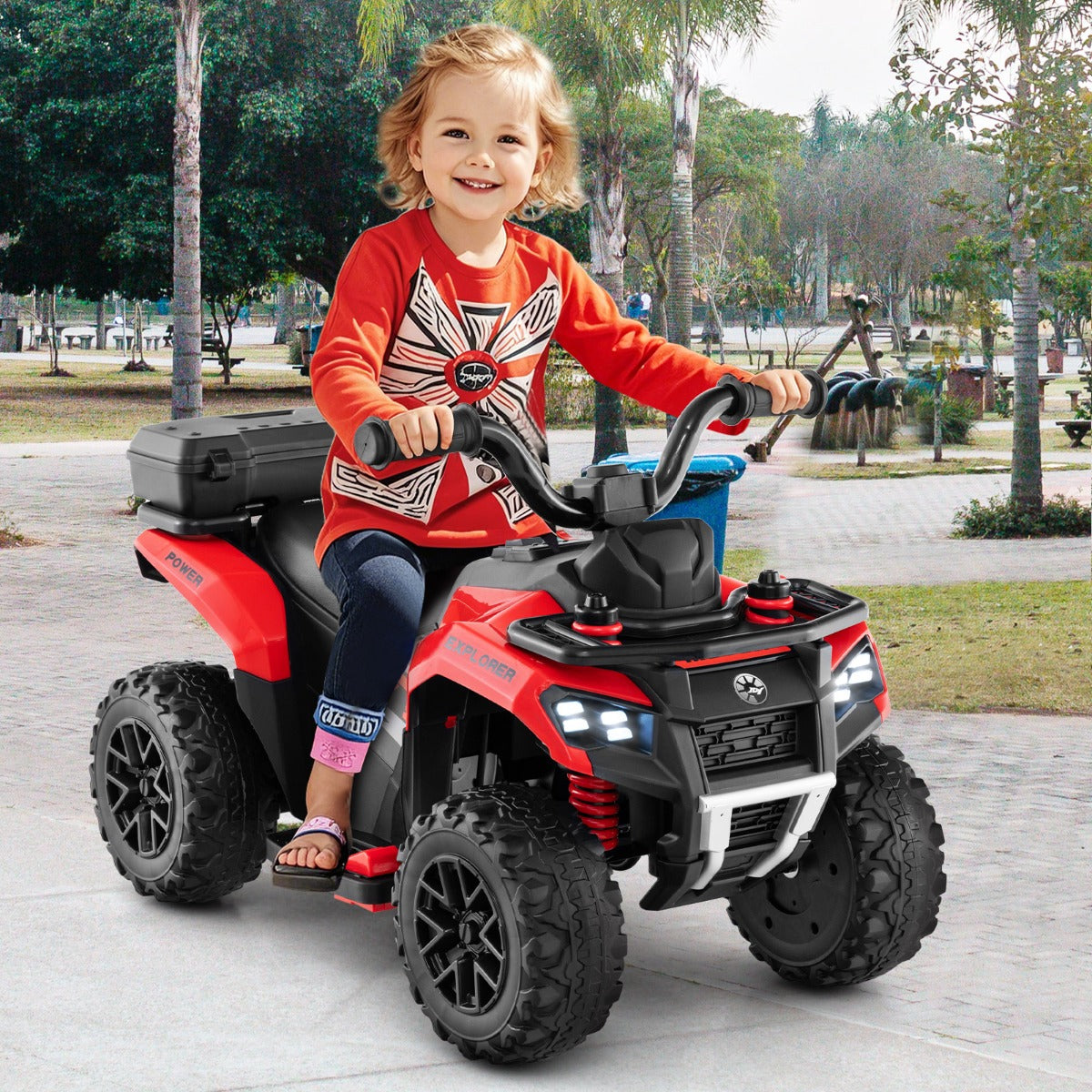 6V Kids Ride On ATV with Music and Spray Function-Red