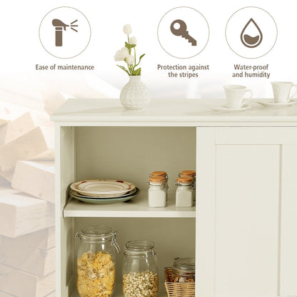 Elegant MDF storage cabinet with two compartments and an adjustable divider for organized storage