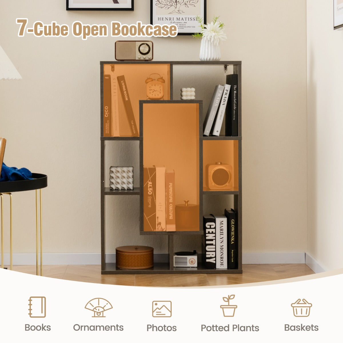 Two anti-toppling devices allow the display cabinet to be securely fixed to the wall
