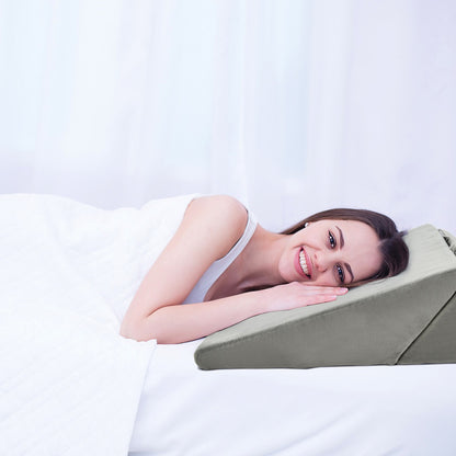 Grey 7-in-1 adjustable bed wedge pillow used for sleeping support