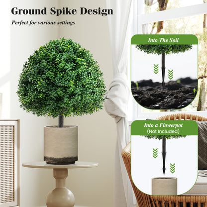 70 cm Artificial Boxwood Topiary Ball Tree Set with Ground Spike-Green