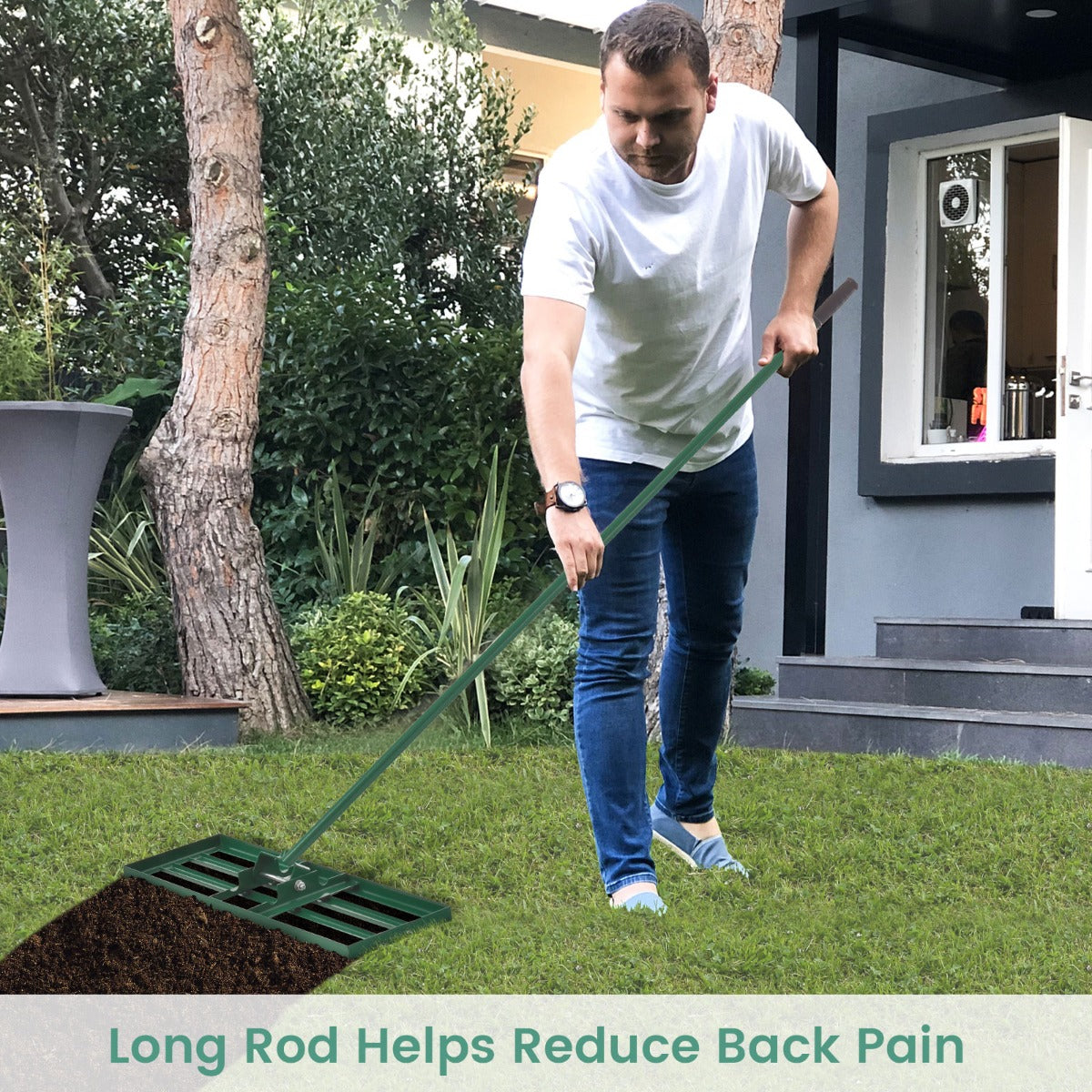 Costway 75cm x 25cm Heavy Duty Lawn Leveling Rake-Green