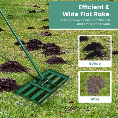Costway 75cm x 25cm Heavy Duty Lawn Leveling Rake-Green
