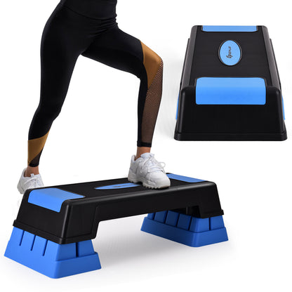 Costway 75cm Aerobic Stepper Block Bench with Risers and Adjustable Height-Blue