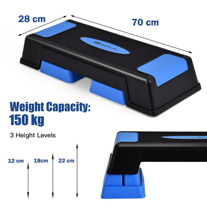 Costway 75cm Aerobic Stepper Block Bench with Risers and Adjustable Height-Blue