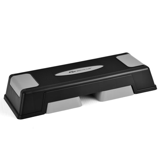Blue and gray fitness step platform supports cardio training, push-ups, and split squats