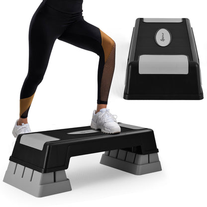 Costway 75cm Aerobic Stepper Block Bench with Risers and Adjustable Height-Grey