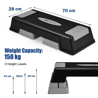 Costway 75cm Aerobic Stepper Block Bench with Risers and Adjustable Height-Grey