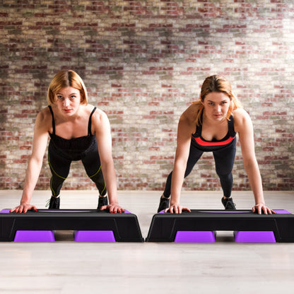 Costway 75cm Aerobic Stepper Block Bench with Risers and Adjustable Height-Purple
